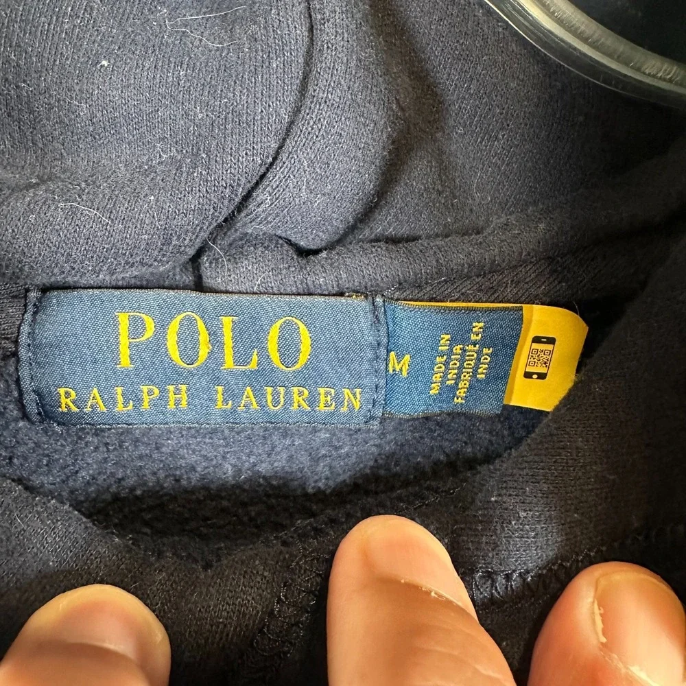Polo Ralph Lauren Hooded Sweatshirt Mens Medium Embroidered Navy Academia